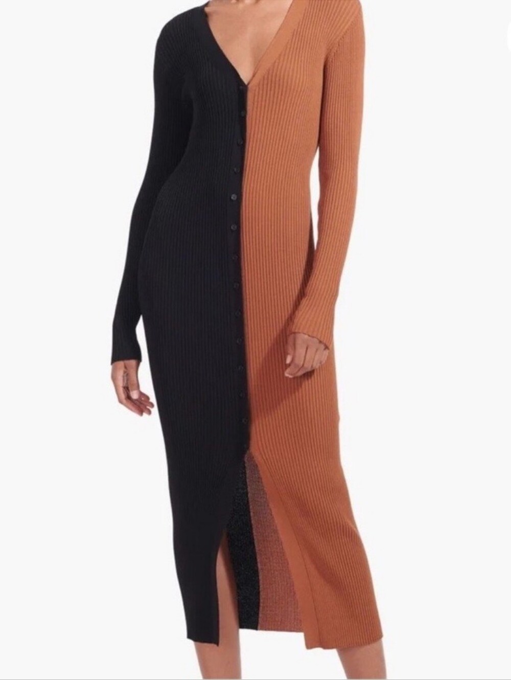 STAUD Shoko Color Block Dress in Tan and Black size small